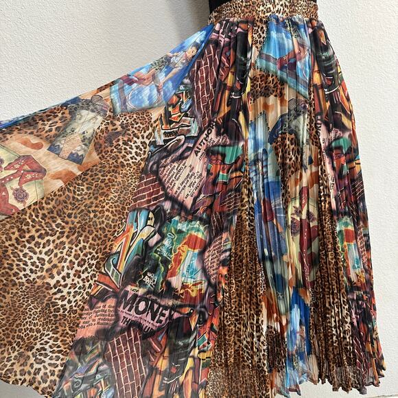 Patricia Wolf Skirt Small Western Broomstick Art to Wear Pleated Cheetah Print - Picture 2 of 12